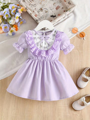 Baby Girls Flowers Pattern Dress Princess Dresses Summer Puff Sleeves Dresses