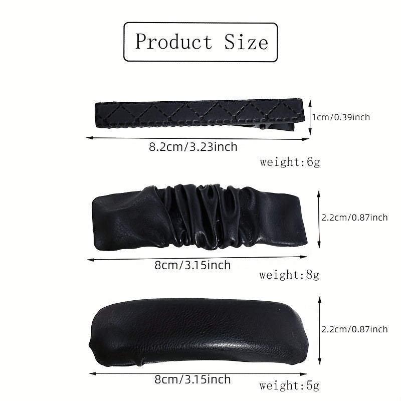 Pleated PU Leather Snap Clip Solid Hair Clip