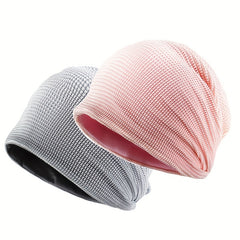 Plaid Hollow Beanie Elastic Lightweight Skull Cap For Women