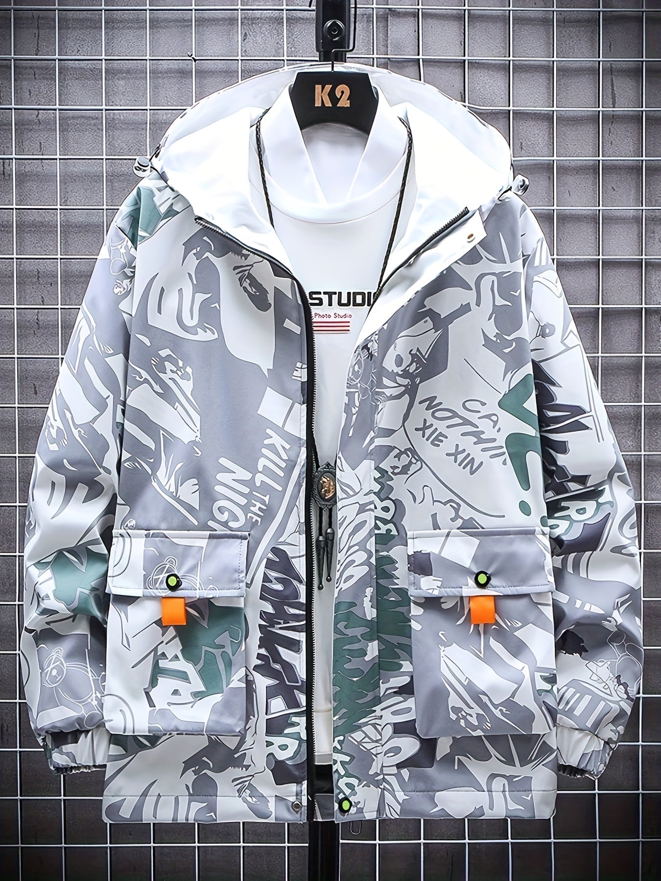 Graffiti Mid Length Windbrkr Hoodie Jacket Men's Women's Same