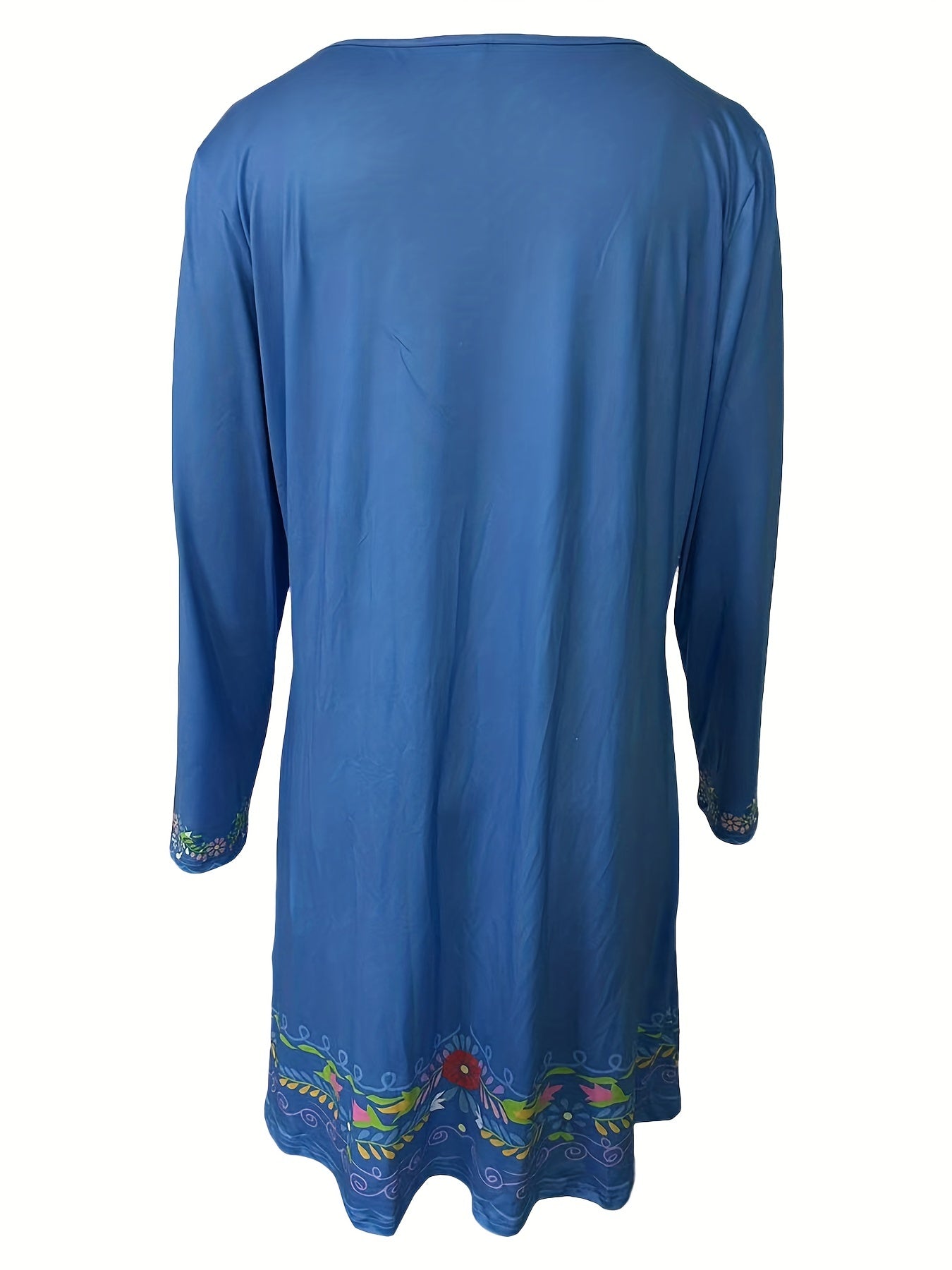  Floral Print Long Sleeve V-Neck Dress