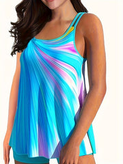  Ombre Print Tankini Set with Split Straps & Shorts
