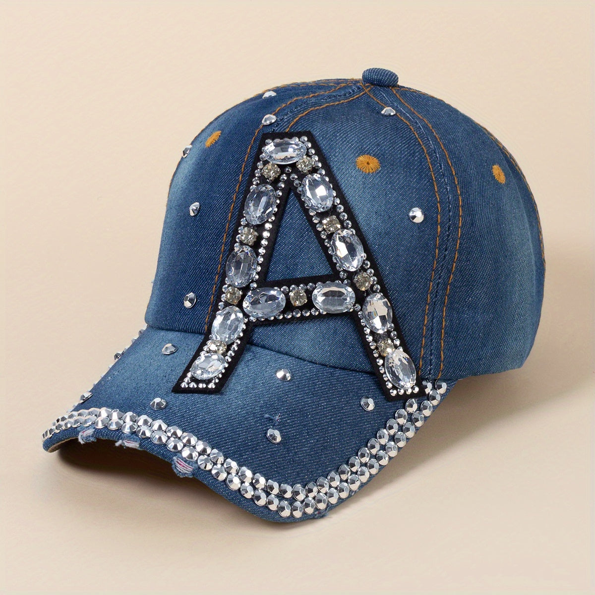 Denim Washed Baseball Cap Butterfly Feather Patch Distressed Casual Dad Hats