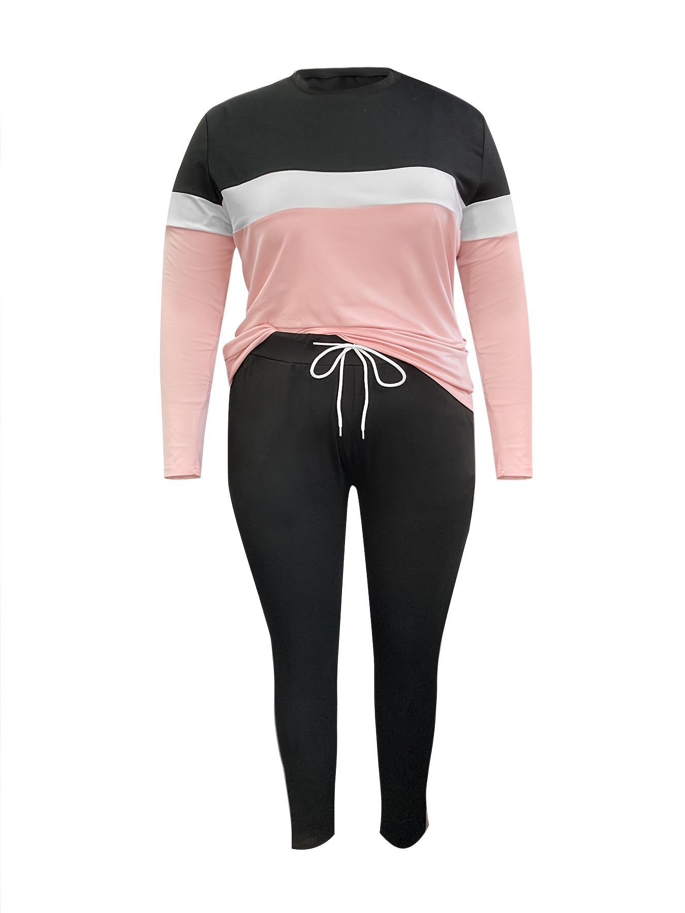  Colorblock Long Sleeve Round Neck Top & Pants Set