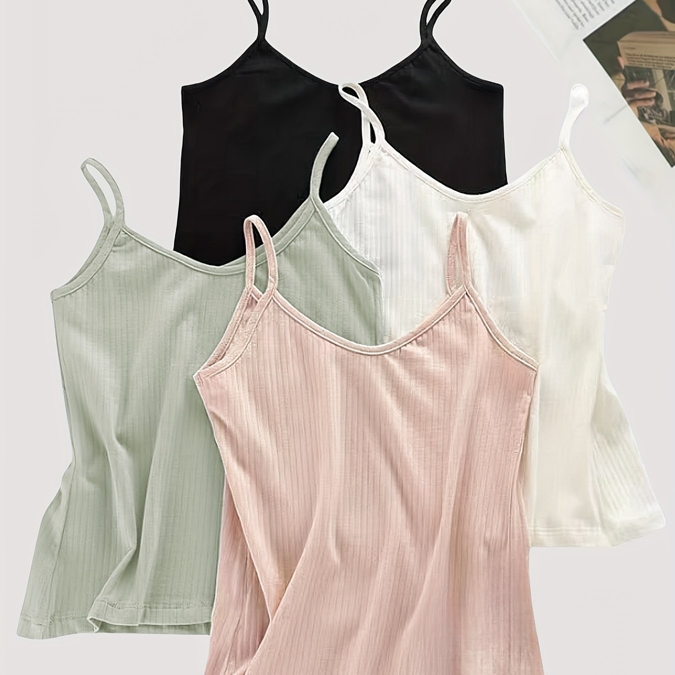 4pcs Solid V Neck Sleeveless Cami Tops Women's Lingerie