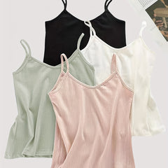 4pcs Solid V Neck Sleeveless Cami Tops Women's Lingerie