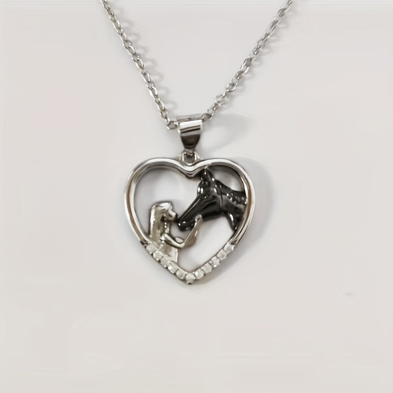 Zircon Inlaid Horse Heart Pendant Necklace