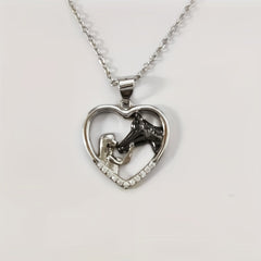 Zircon Inlaid Horse Heart Pendant Necklace