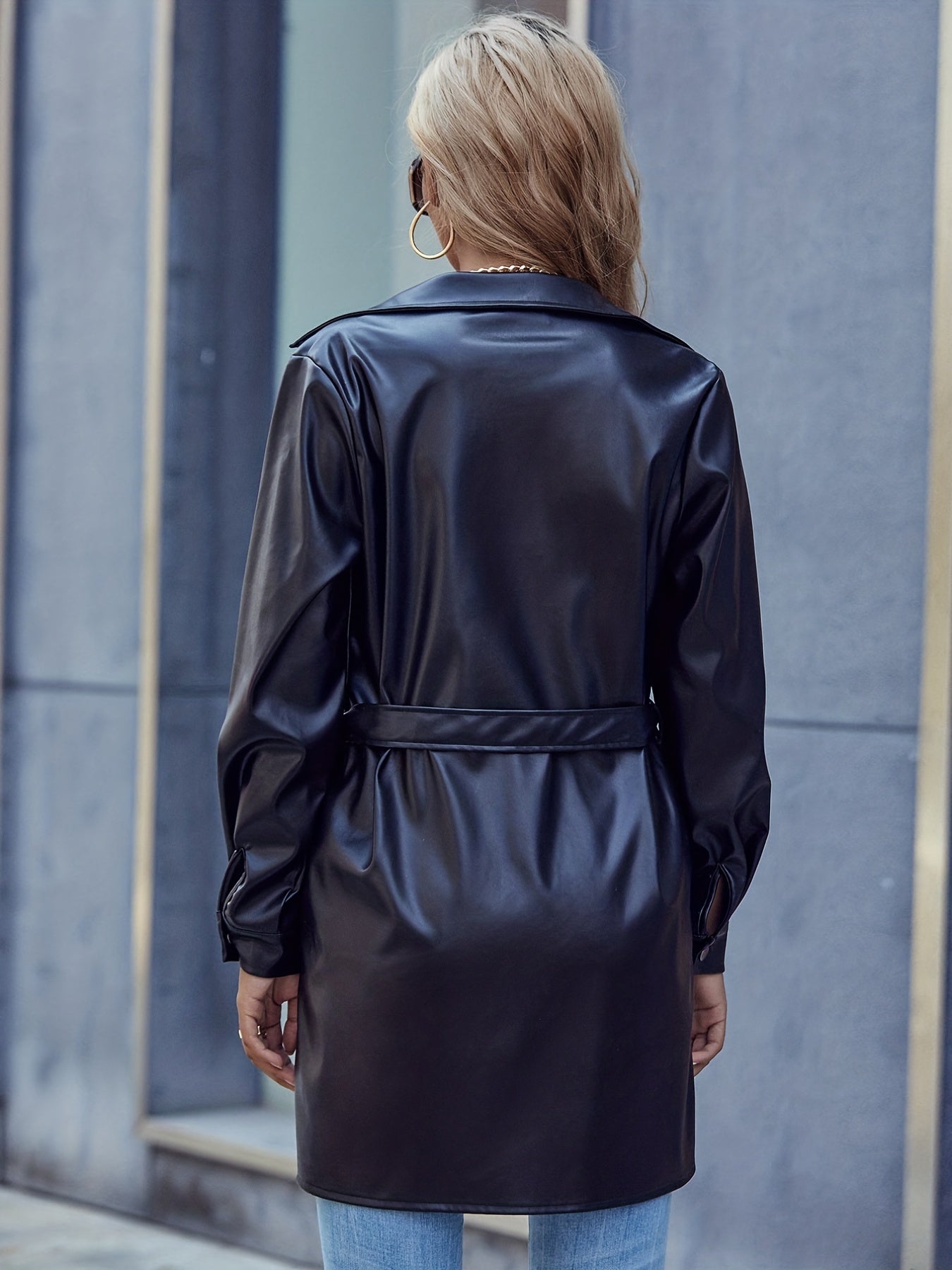 V Neck Tie Waist Jacket with Flap Pockets for Women