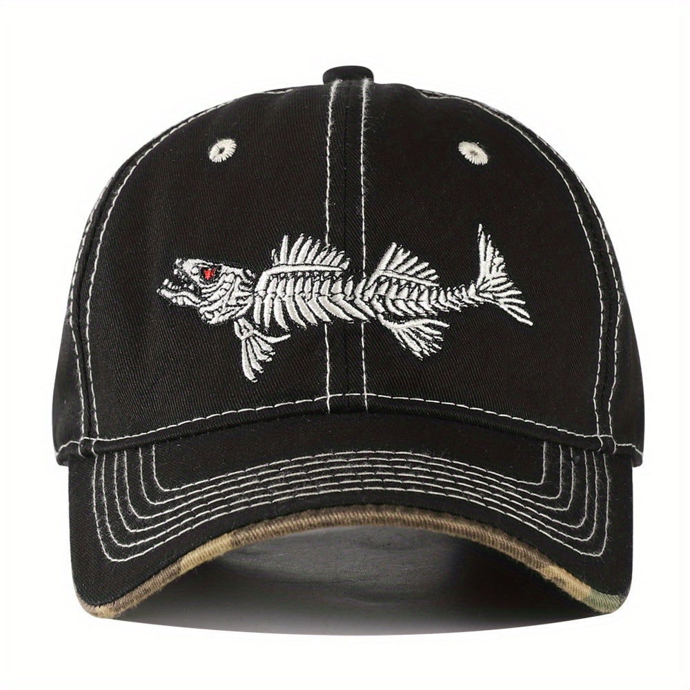 Men's 3D Fishbone Embroidered Baseball Cap Outdoor Fishing Hat
