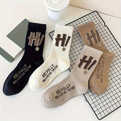 4 Pairs Letter Print Mid Tube Socks Women's Stockings