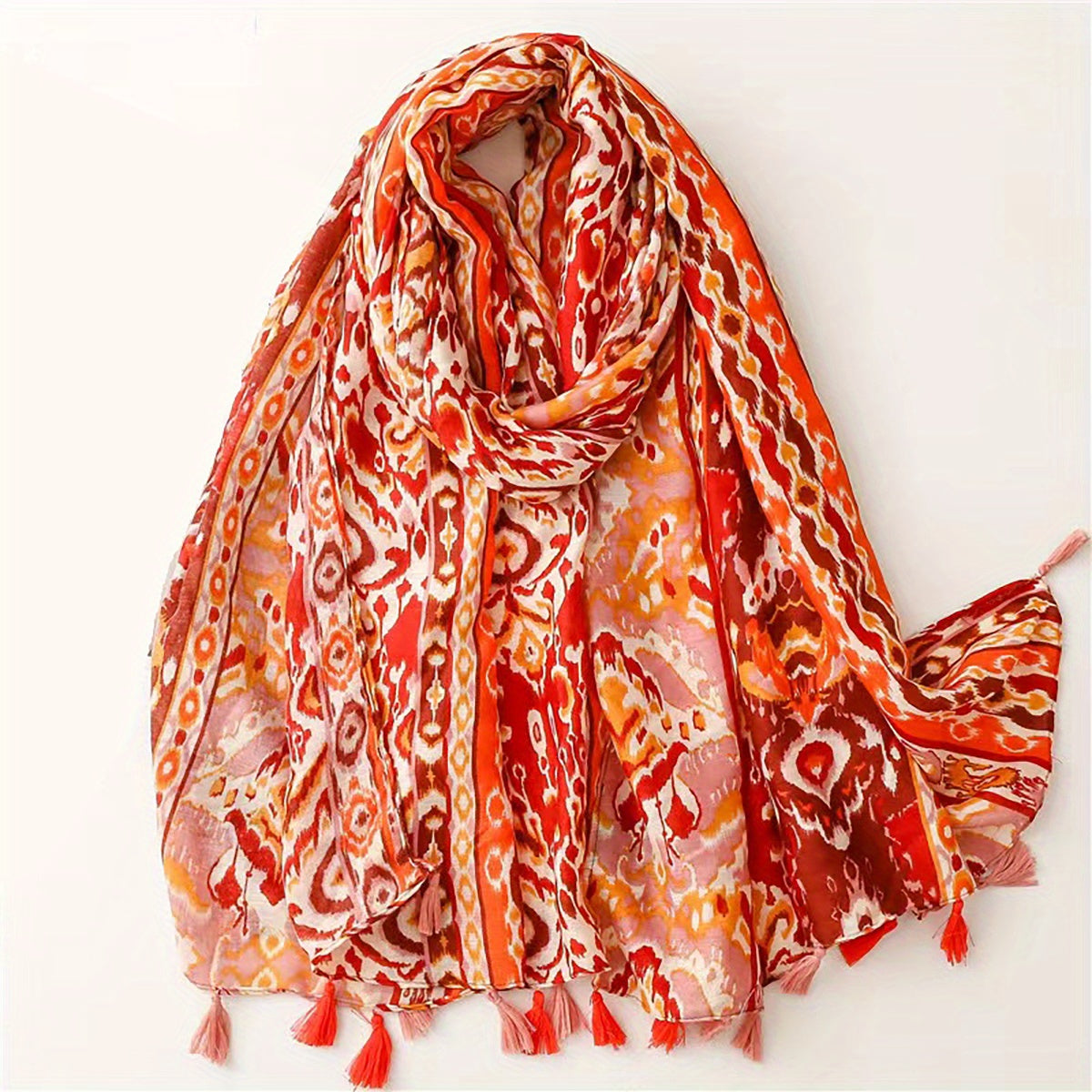 Orange Tie Dye Print Scarf Boho Tassel Shawl Casual Hijab Windproof Head Wrap