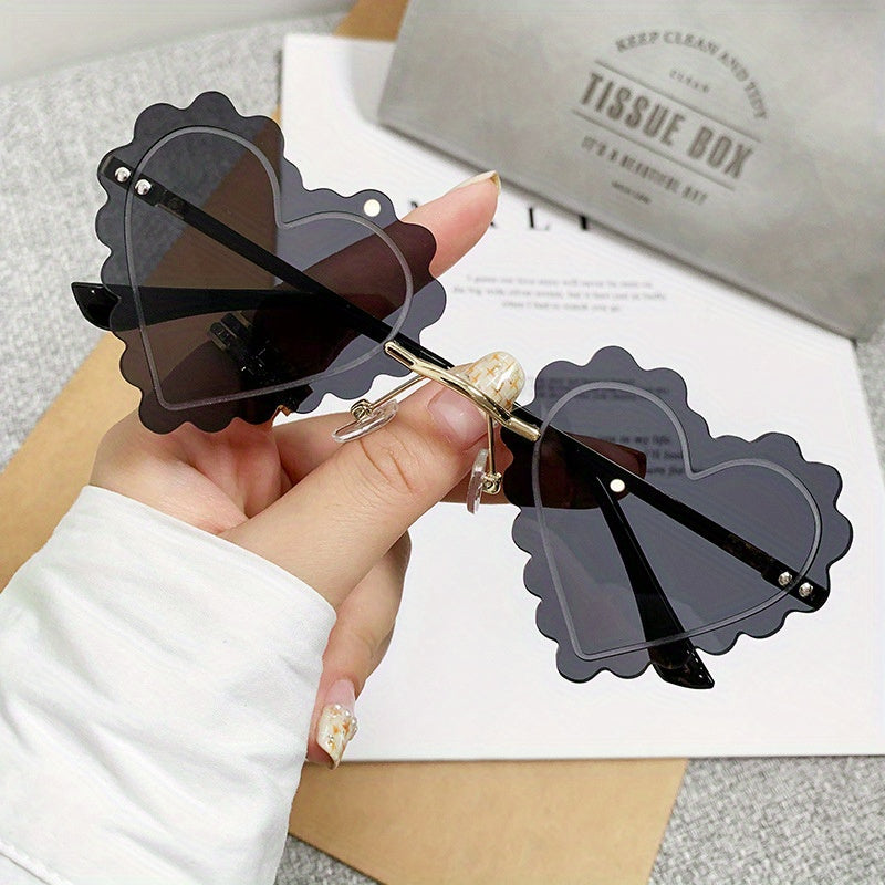 Y2K Heart Sunglasses Tinted Rimless Party Prom Decorative Shades