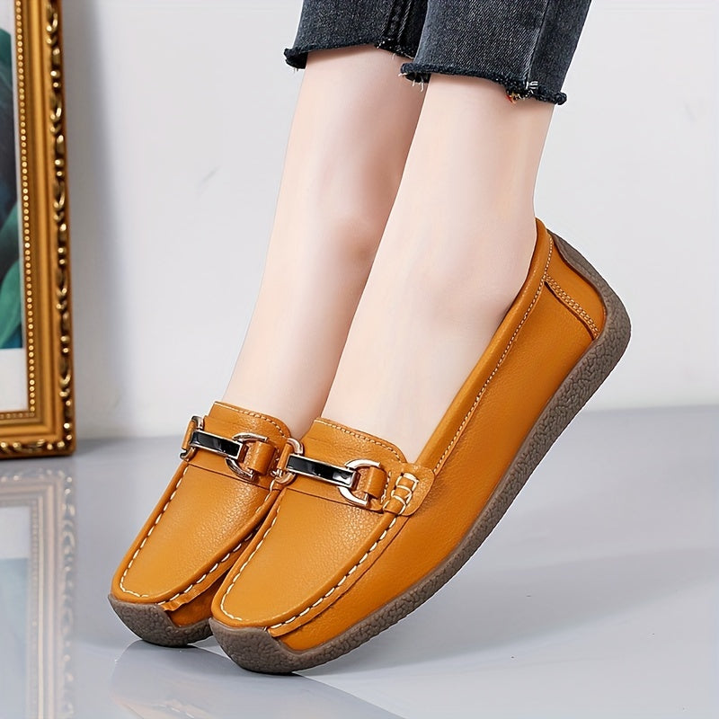 Metal Buckle Decor Loafers Soft & Lightweight Flat Loafers