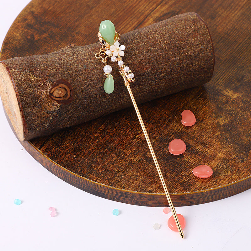 Vintage Chinese Hairpin Chignon with Faux Pearl Flower Tassel