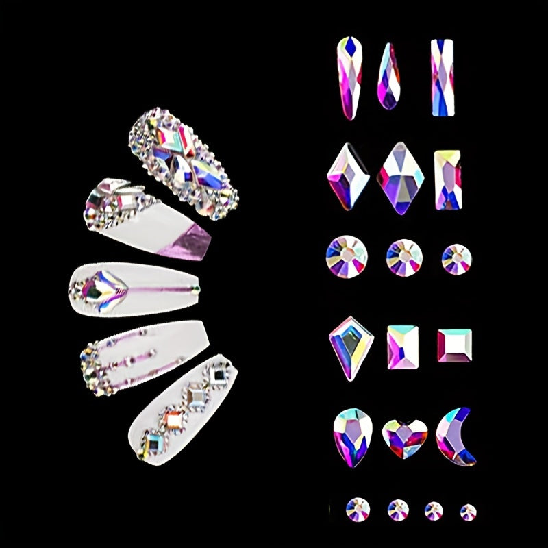 100Pcs Aurora Glass Crystal Nail Art Rhinestones Nail Gems Flat Back Stones