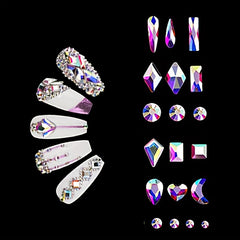 100Pcs Aurora Glass Crystal Nail Art Rhinestones Nail Gems Flat Back Stones