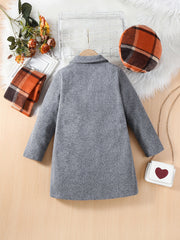 Girls Vintage Long Woolen Overcoat & Plaid Hat Scarf Set