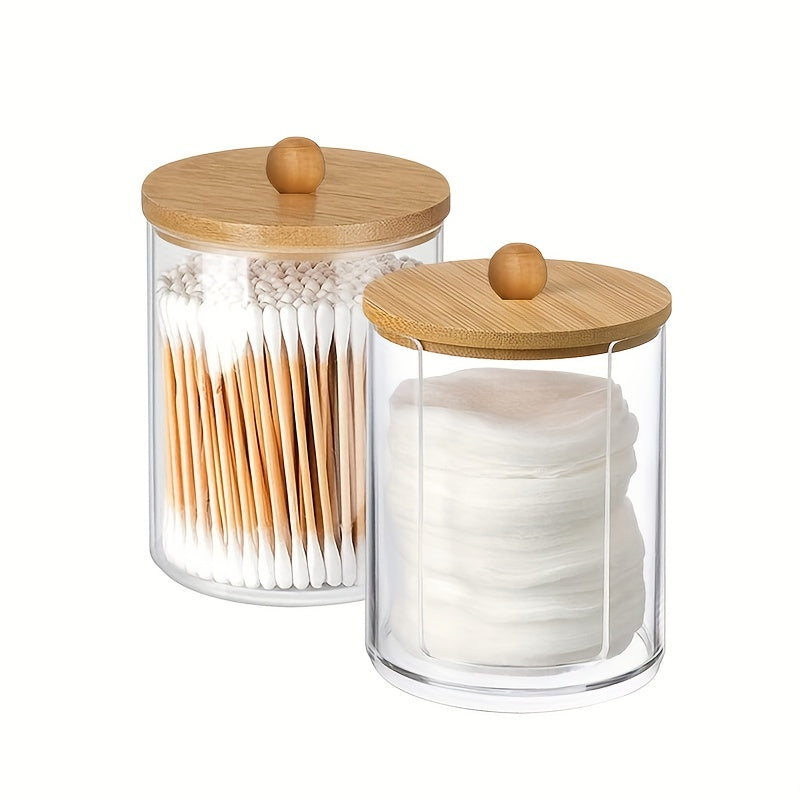 Cotton Pad Holder with Bamboo Lid, Bathroom Storage Box, Dust-proof