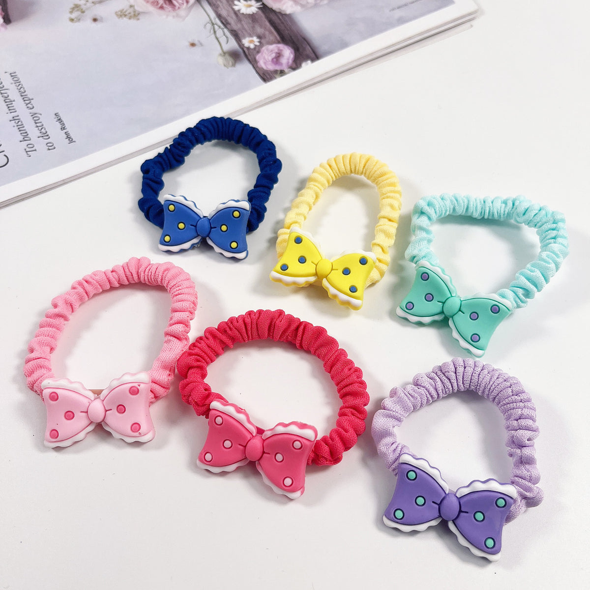 6pcs Candy Scrunchies Bow Hair Tie for Girls