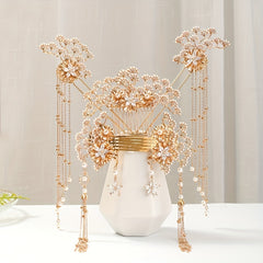 Alloy Leaf Pearl Hair Comb Crystal Inlaid Bridal Insert Comb