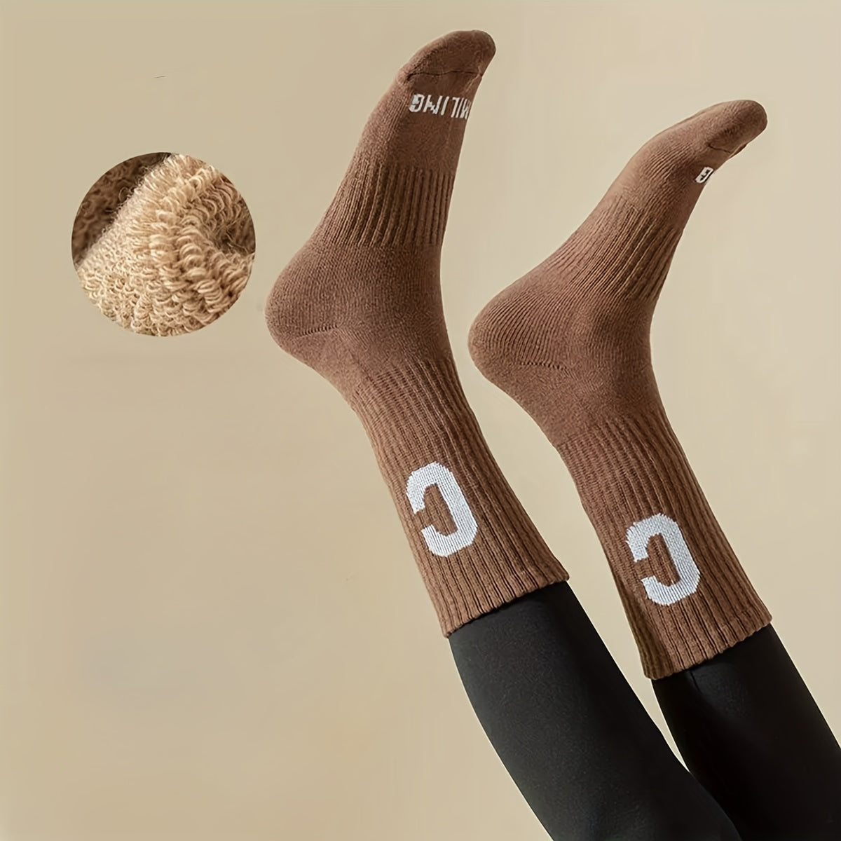 5 Pairs Letter Print Ribbed Socks Women's Mid Tube Stockings