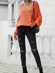  Casual Sweater Women's Plus Solid Bat Sleeve V Neck