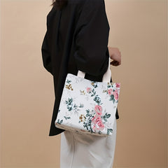 Flower Printed Canvas Tote Bag Lightweight Satchel Bag