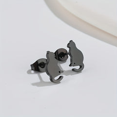 Small Stainless Steel Cat Stud Earrings For Men