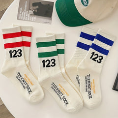 4 Pairs Striped Sports Socks Women's Stockings