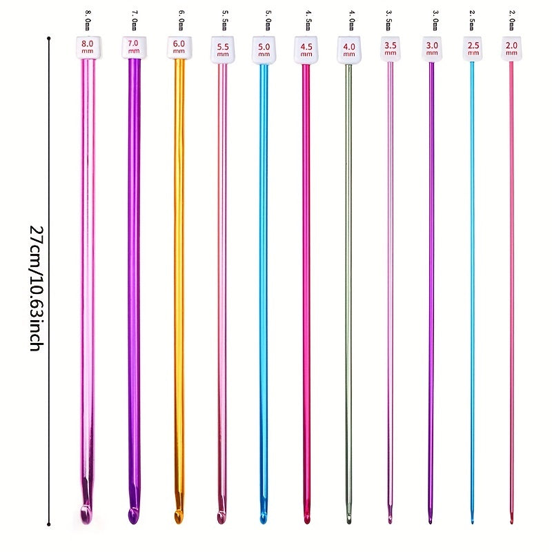 11pcs Colorful Aluminum Crochet Hooks Knitting Needles Set for Knitter