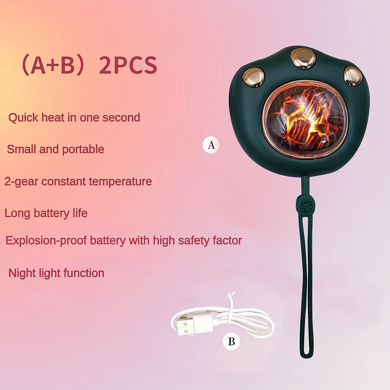 Portable Hand Warmer Night Light 1200mAh