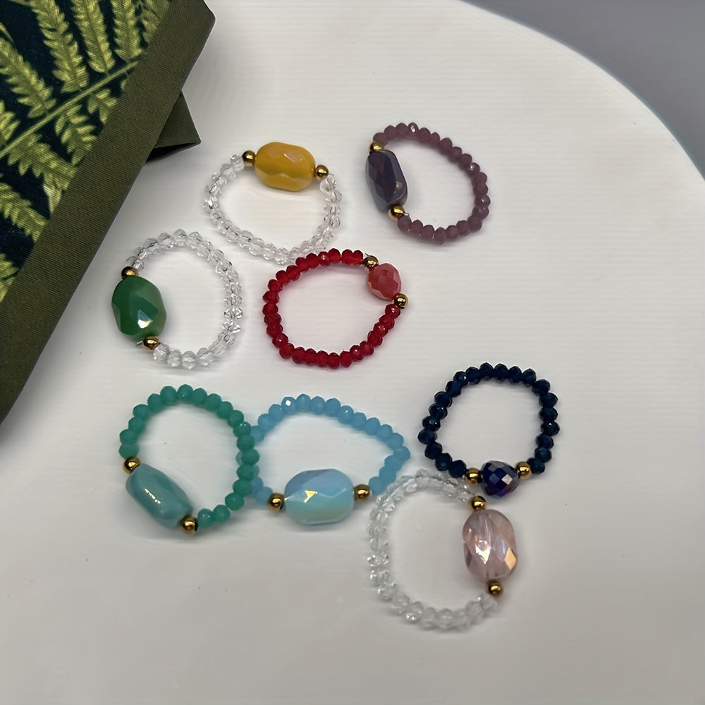 Colorful Crystal Glass Beads Ring for Women