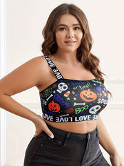 Gothic Bra Women's Plus Skull & Spiderweb Print Tape Bralette