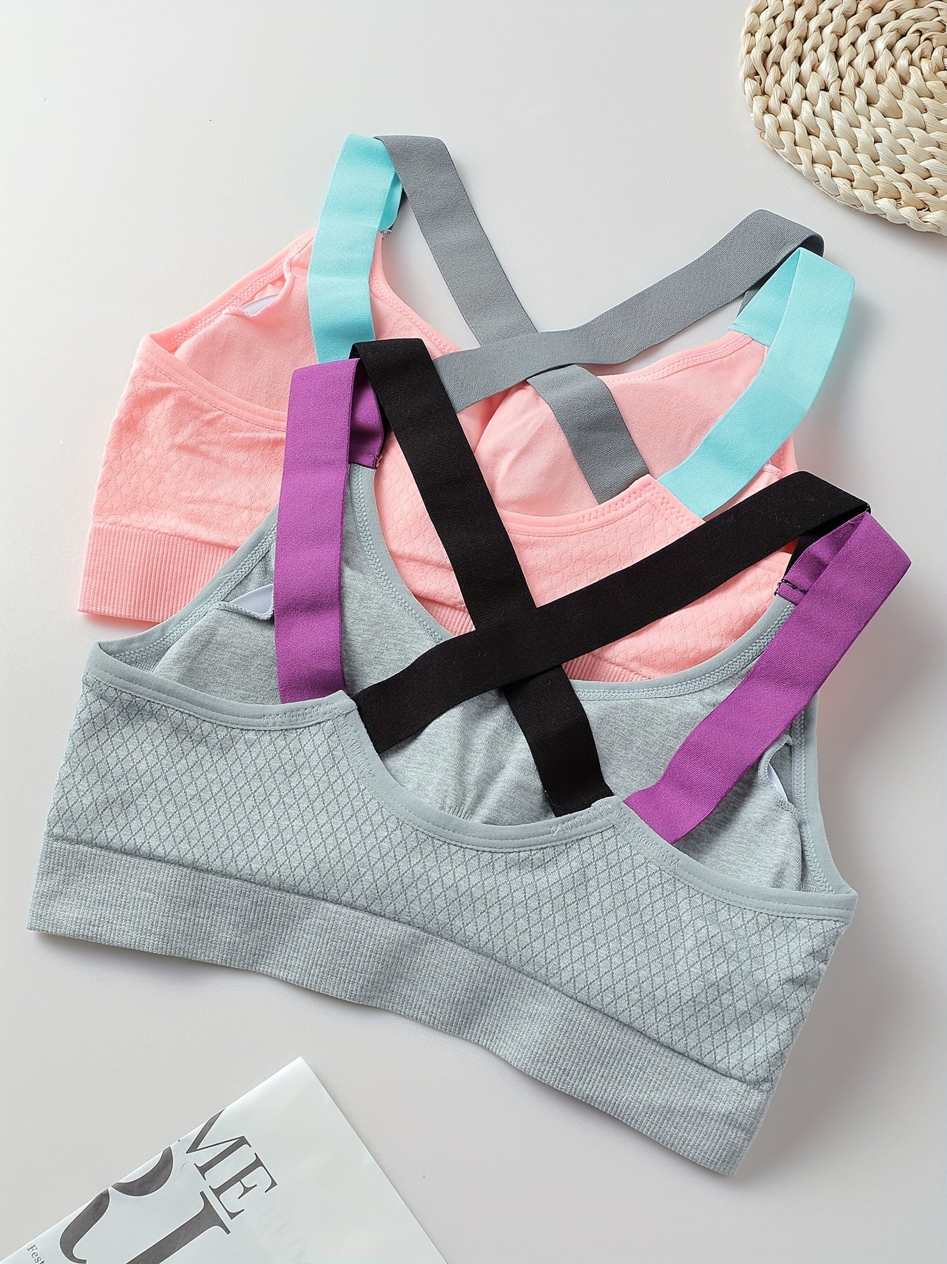 2pcs Cross Back Sports Bra Comfy Workout Colorblock Bra Women's Lingerie