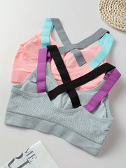 2pcs Cross Back Sports Bra Comfy Workout Colorblock Bra Women's Lingerie