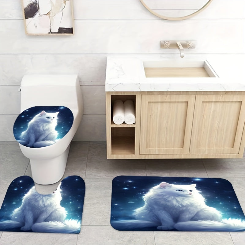Cat Shower Curtain Set with 12 Hooks and Bathroom Rug - Bathroom Decor
