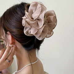Mesh Layer Hair Claw Flower Shark Claw Ponytail Holder Hair Accessory