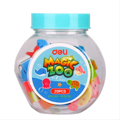 20pcs Animal Eraser Bucket - Assorted Animal Shaped Erasers