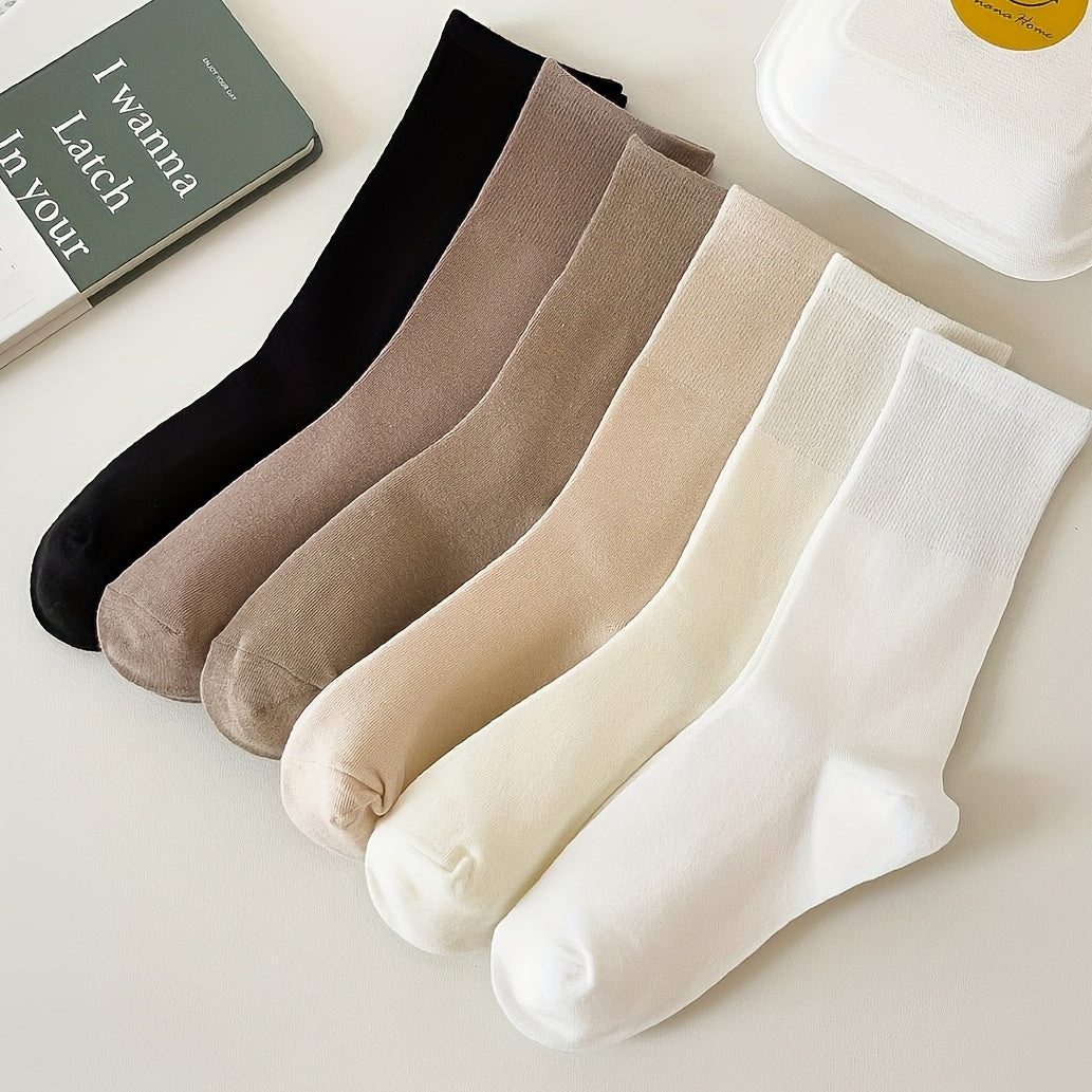 6 Pairs Ribbed Mid Tube Socks Breathable & Comfy Women's Stockings