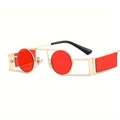 Punk Motorcycle Small Round Frame Metal Sunglasses for Men