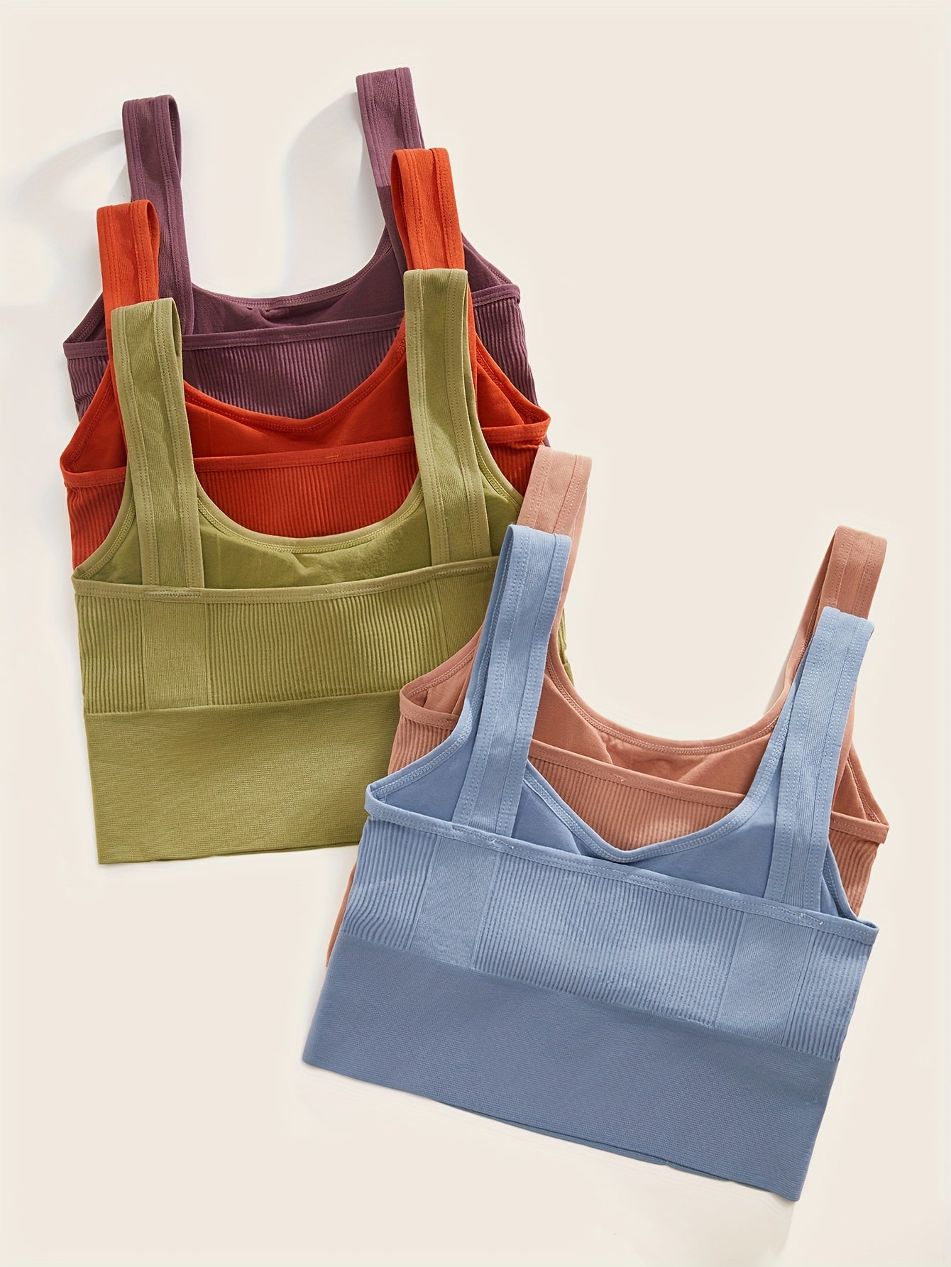 5pcs Solid Sports Bras Breathable Running Workout Tank Bra Women's Lingerie