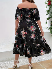  Floral Print Off Shoulder Dress