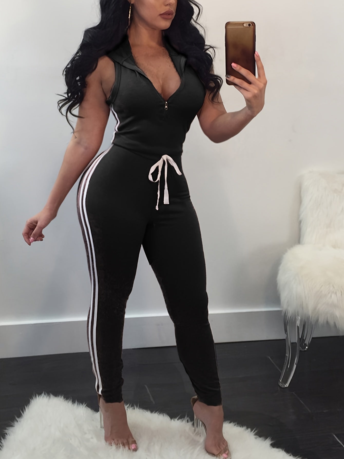 Striped Sleeveless Bodycon Jumpsuit
