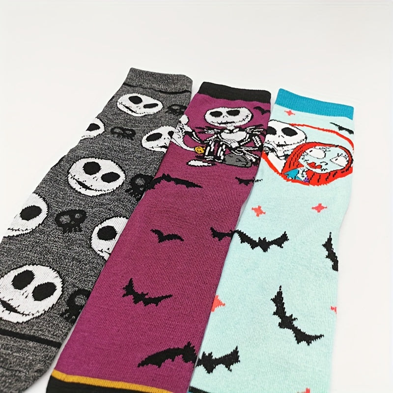 4 Pairs Skull Print Socks Halloween Mid Tube Stockings