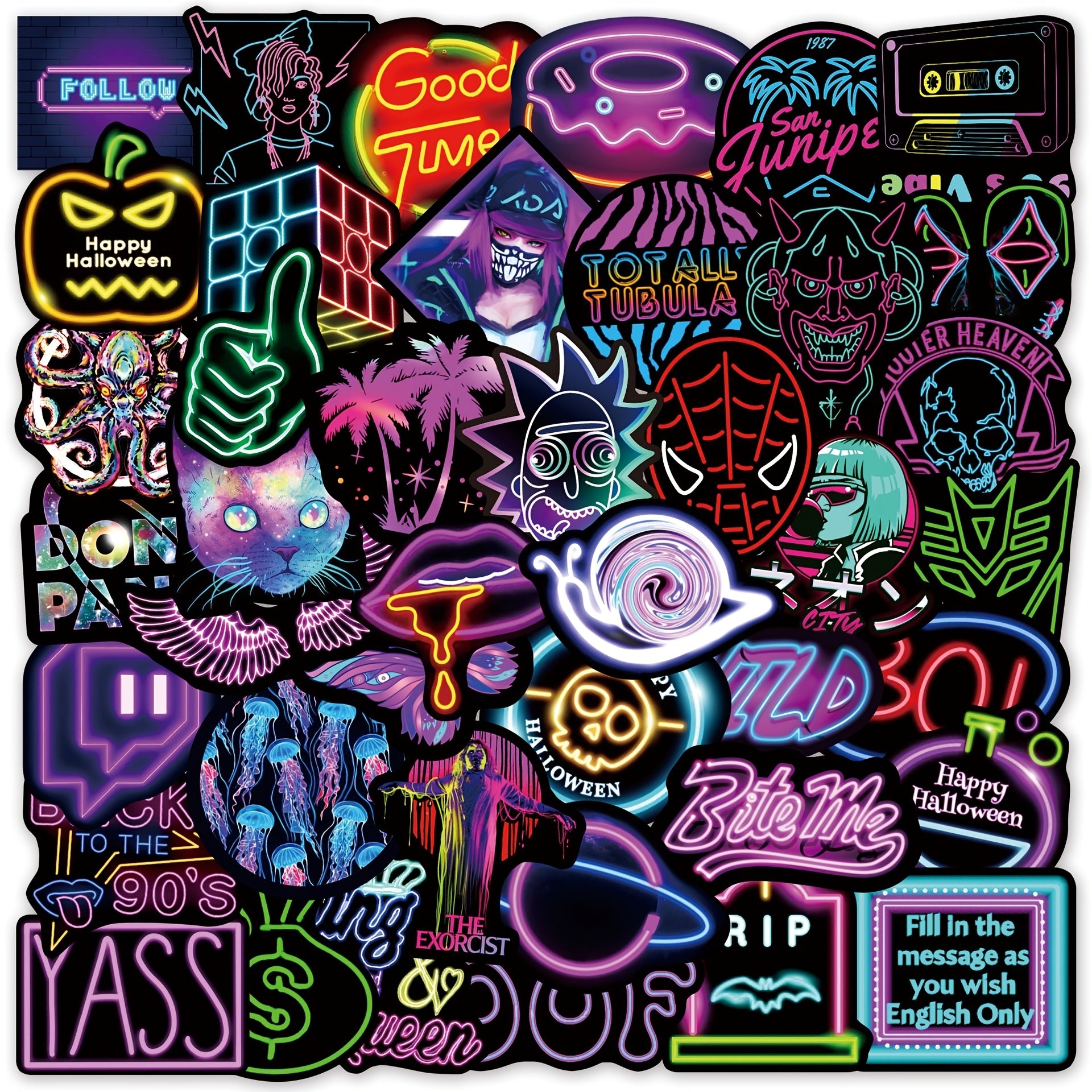 50PCS Neon Crow Stickers Waterproof PVC Stickers