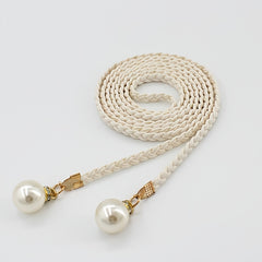 Braided Thin Belt Women's Decor Waist Rope Sweet Dress Tie With Pearl