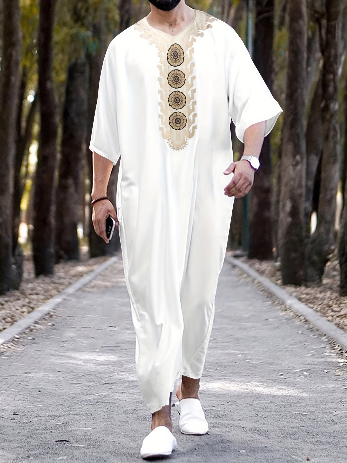 Arabic Kaftan Men Half Sleeve Muslim Clothes Vintage Casual Dubai Jubba Thobe