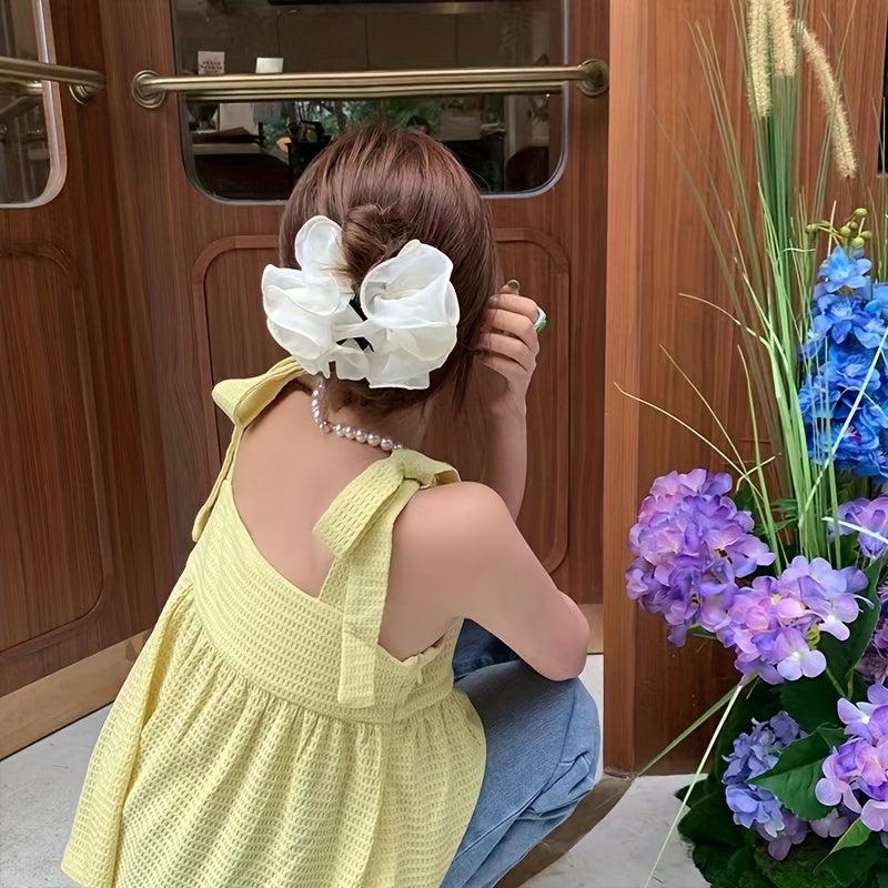 Mesh Layer Hair Claw Flower Shark Claw Ponytail Holder Hair Accessory