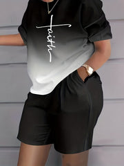 Casual 2-Piece Set: T-shirt & Workout Shorts for Women